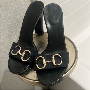 Gucci Black and Gold Heels with Signature Design